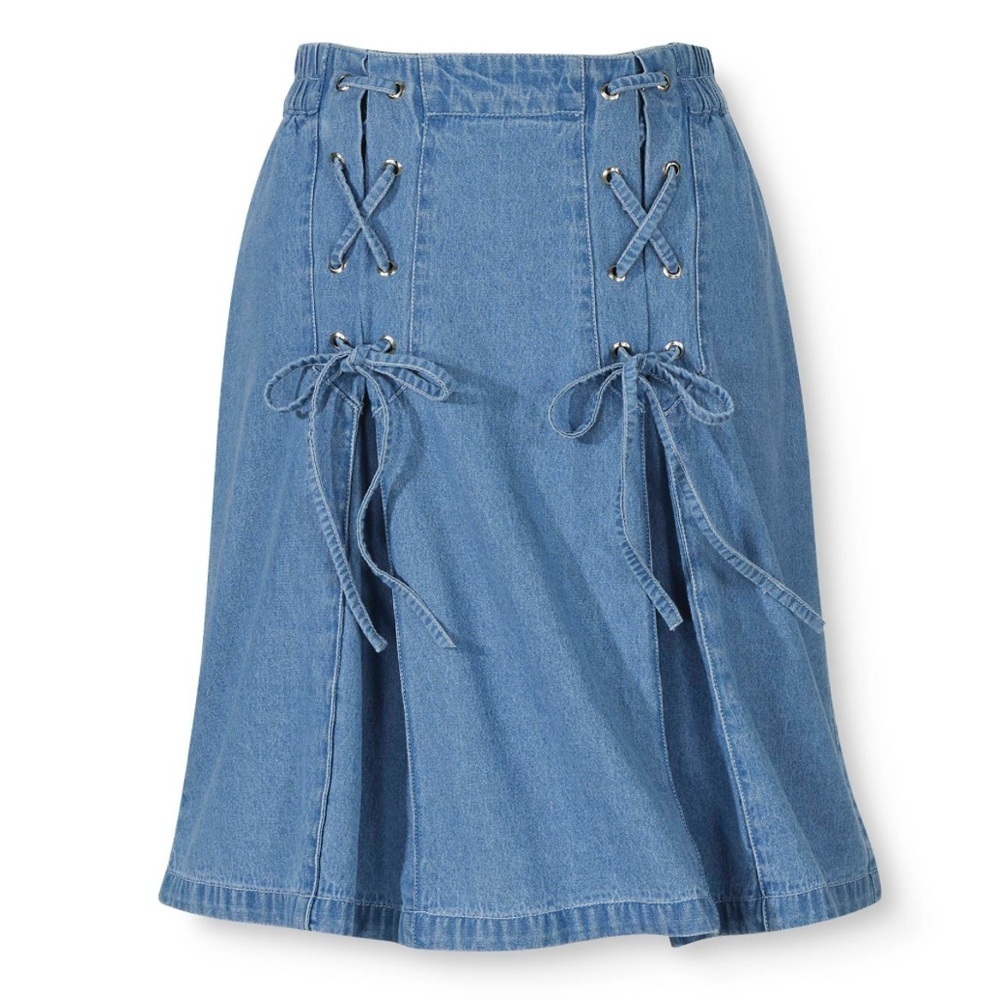 Kicky! Lace-Up Denim Skort, Box Pleats, Attached Shorts